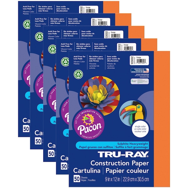Tru-Ray Construction Paper, Orange, 9 x 12, PK250